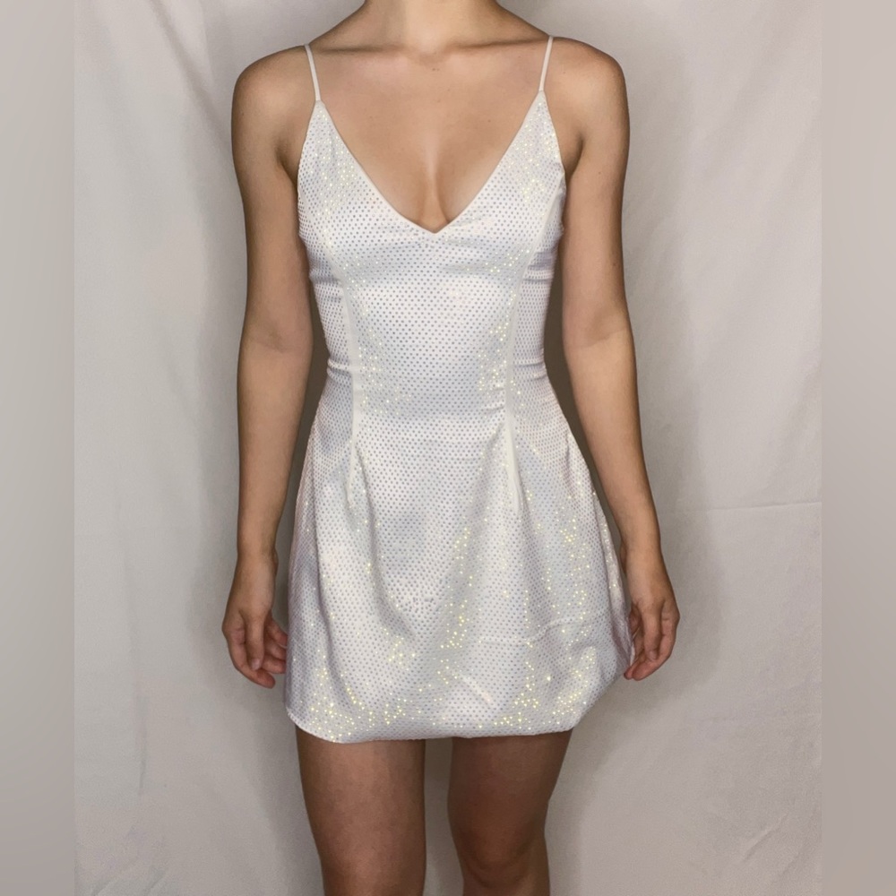 Akira Oh So In Love White Satin Rhinestone Mini Dress🤍✨